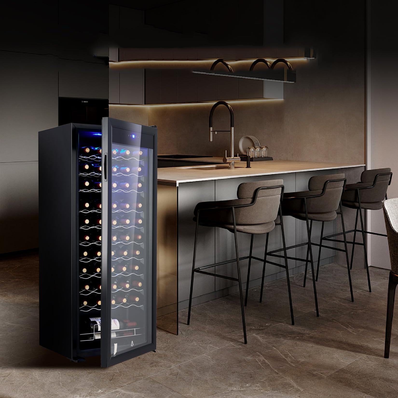 Garvee Wine Cooler - 55 Bottle Compressor Refrigerator With Digital Temp Control, Lock, Uv-Protected Glass Door & LED Lighting For Red/White/Champagne on Fridge.com - View 6
