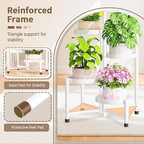 Miniatura 3 de LASZOLA Soporte plegable para plantas de interior de 5 niveles para múltiples macetas grandes, estante ajustable alto y resistente con bandeja de 10