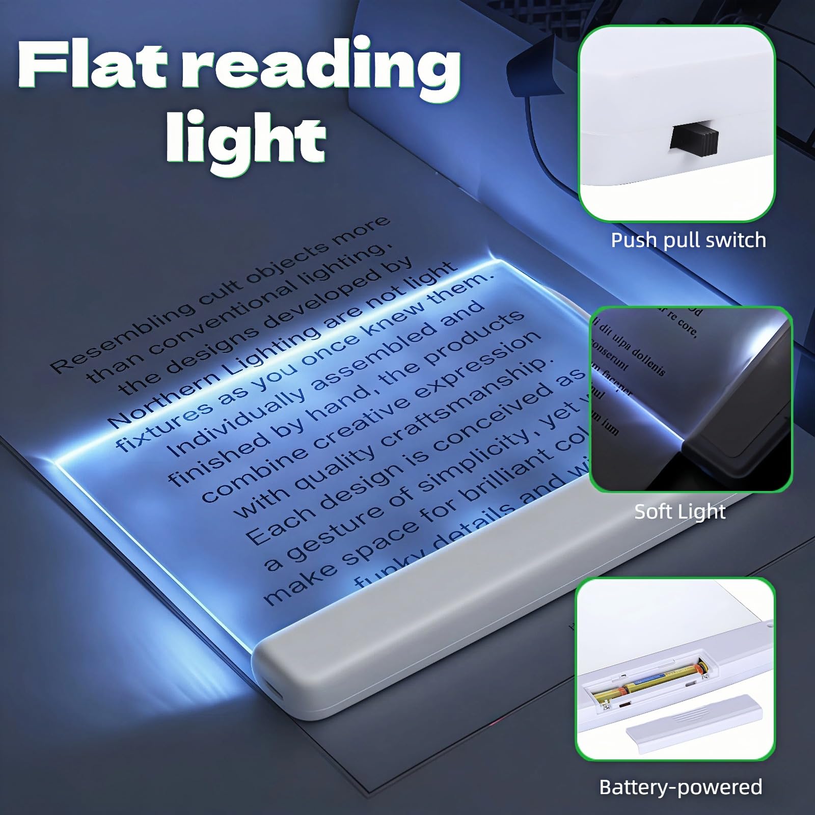 Buchlicht LED Flachbildschirm - Kabellose Clip-On-Augenpflege Seitenlicht für Nachtbett Leselicht, blendfreie tragbare Leselampe für Studenten Erwachsene, Weiß
