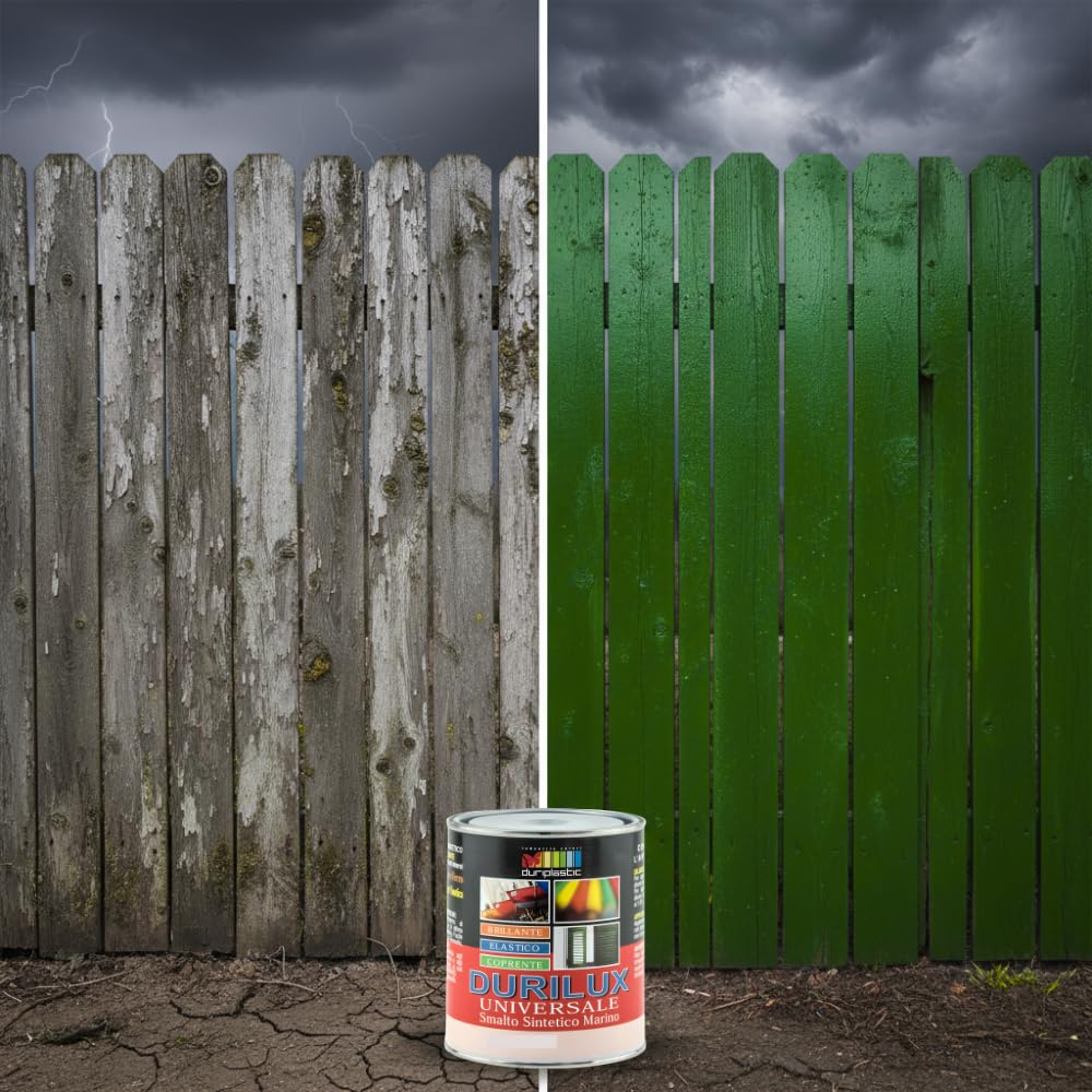 Durilux Smalto Universale Sintetico Marino Lucido, Protezione per Legno e Ferro, Finitura Brillante, Resistente agli Agenti Atmosferici, Persiana 523 Ral 6002 (2,5 L)