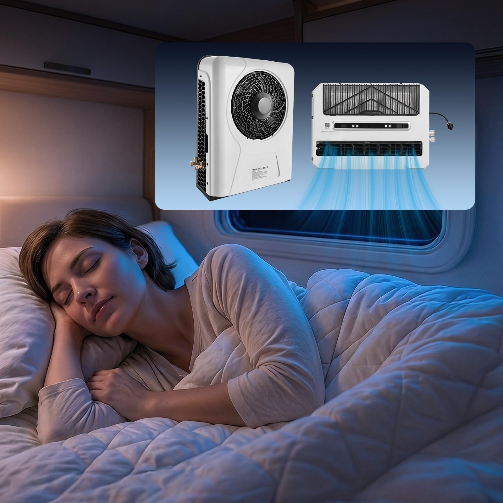VEVOR Climatiseur Split pour Camping-car, Climatiseur de Stationnement, 12 V 10000 BTU, Débit d'Air de 400 m³/h, Système de Climatisation pour Camion, Semi-remorque, Caravane, Fonction Refroidissement