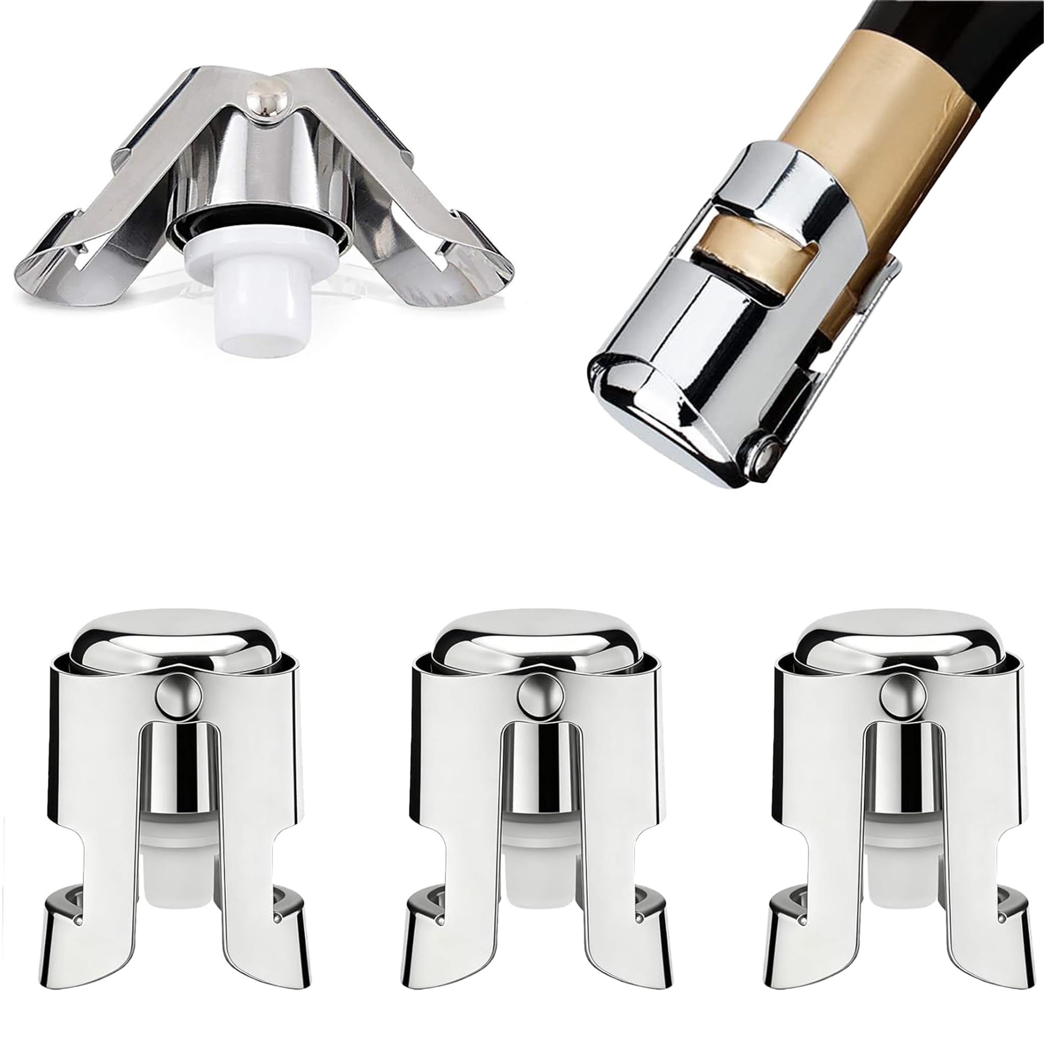 3PCS Champagne Stoppers Stainless Steel Wine Bottle Stoppers Leak-Proof Sparkling Wine Stopper for Prosecco Cava, Durable Bottle Stoppers for Wine Bottles Bar Accessories for Home Pub