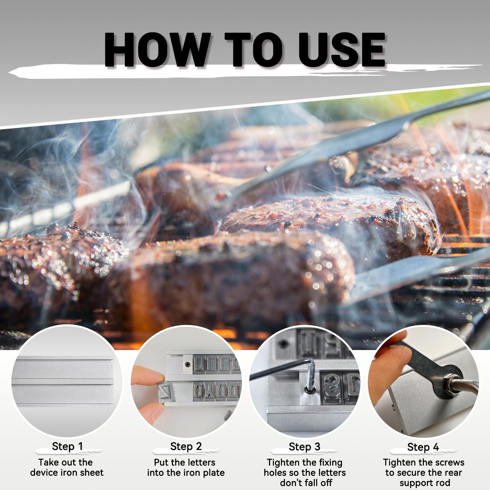 Brennstempel für Holz, Brandeisen für Holz mit Austauschbaren Buchstaben BBQ Grill Brandeisen Personalisiert zum Branding von Steaks, Burgern, Hühnchen, Fleisch