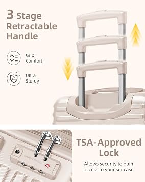 LARVENDER Expandable Carry on Luggage 20in Suitcase with Wheels, Champagne | 22x14x9 Airline Approved, Lightweight PC+ABS Hardshell, Expands 2, 360 Spinner Wheels, TSA Lock, 3-Piece Set with Duffel