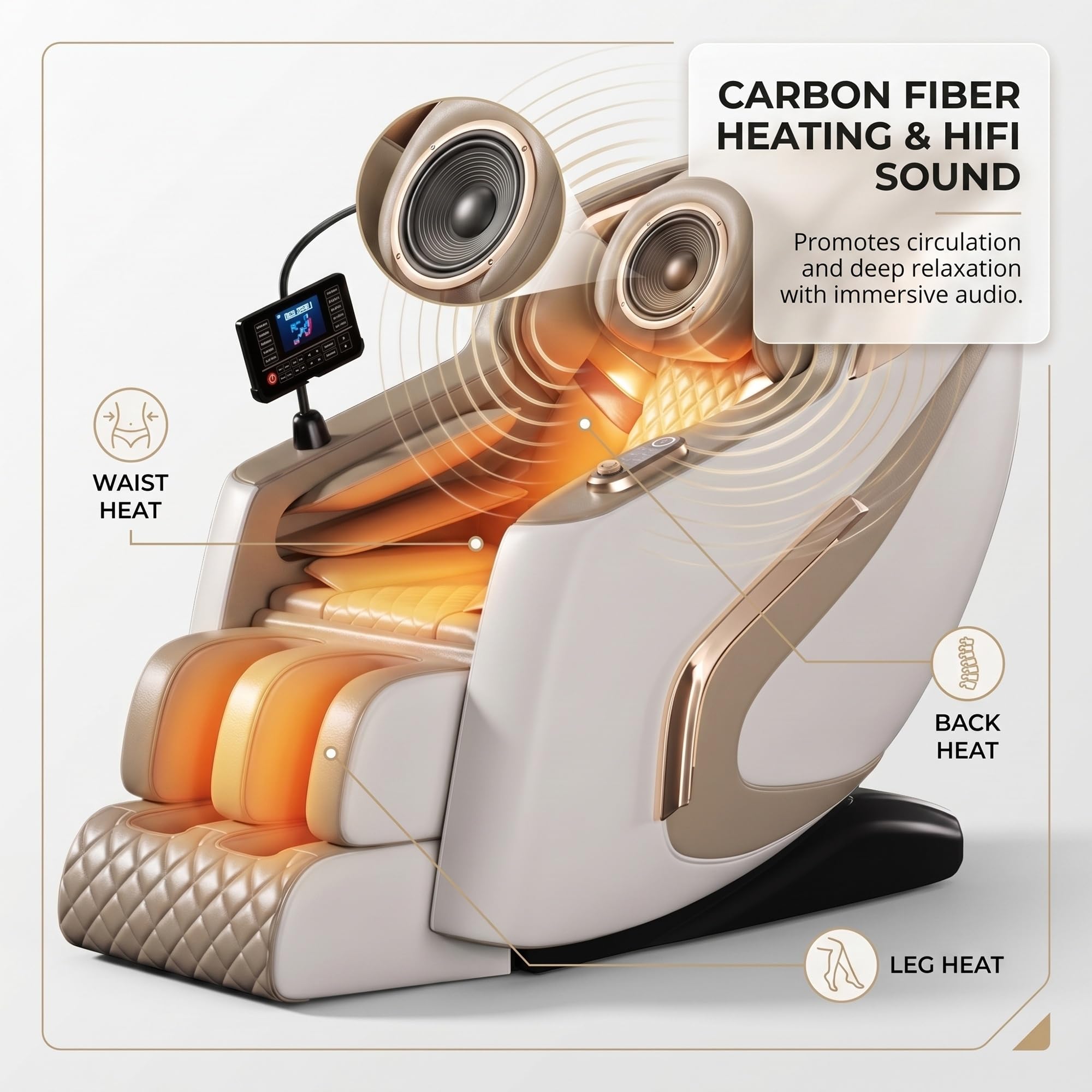 Sillón de Masaje Eléctrico, Carril SL Gravedad Cero con Escaneo Corporal IA, Calefacción, Airbags 360°, Pantalla LCD Táctil, Bluetooth, Sin Montaje(Beige)