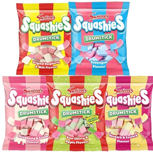 SQUASHIES ADDED FUN COLLECTION - Includes Original Raspberry & Milk, Bubblegum, Strawberry & Cream, Banana & Blueberry, Rhubarb & Custard Flavour * UK IMPORT*