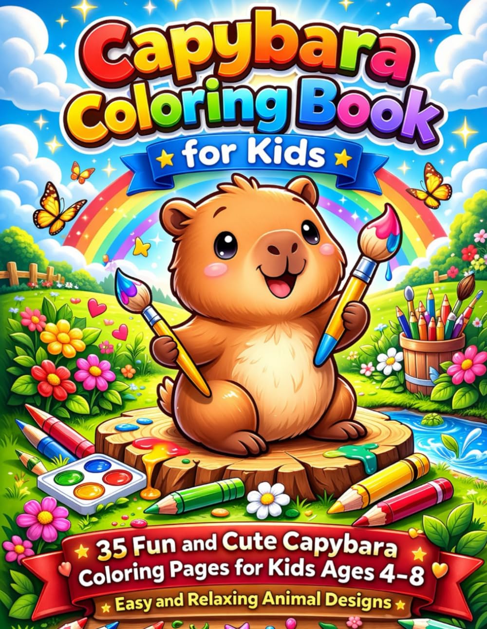 Capybara Coloring Book for Kids: 35 Fun and Cute Capybara Coloring Pages for Kids Ages 4–8 | Easy and Relaxing Animal Designs