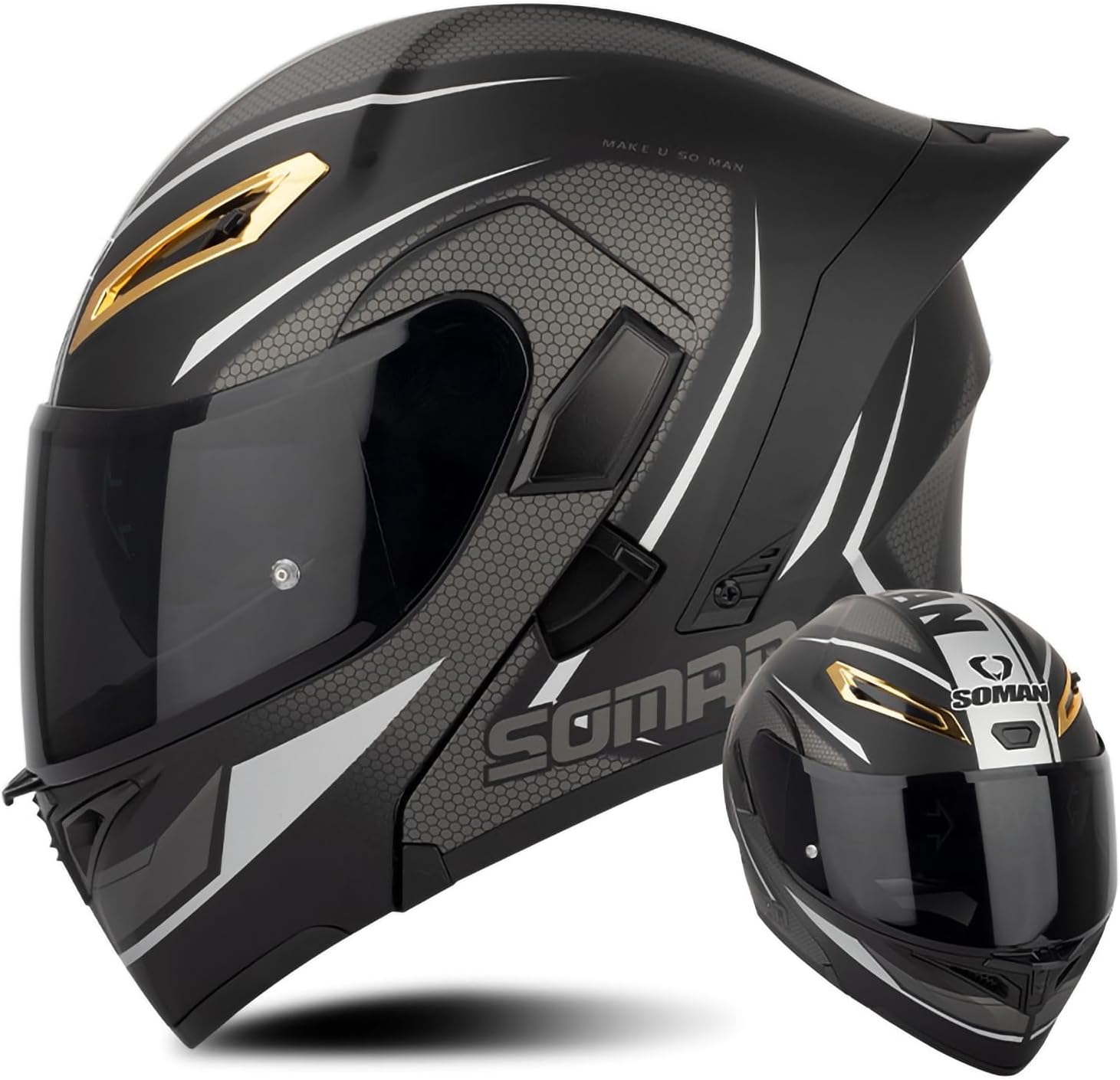 Carbon Fiber Helmet, Modular Motorcycle Helmet DOT/ECE Approved Flip Up Front Full Face Dirt Bike Helmets for Adults Men Women,with Dual Anti-Fog Visors 17,XXL(63-64cm)