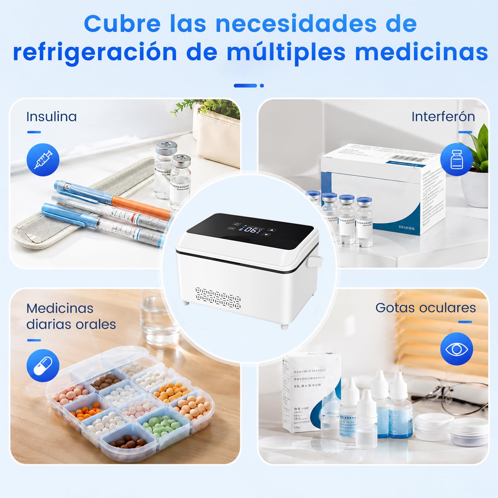 Nevera para Insulina, Nevera Medicamentos Portatil 2-8°C Alta Capacidad Estuche Refrigerador Bolsa para Diabéticos Enfriador Eléctrico de Insulina con USB para Viajes Largos Diarios