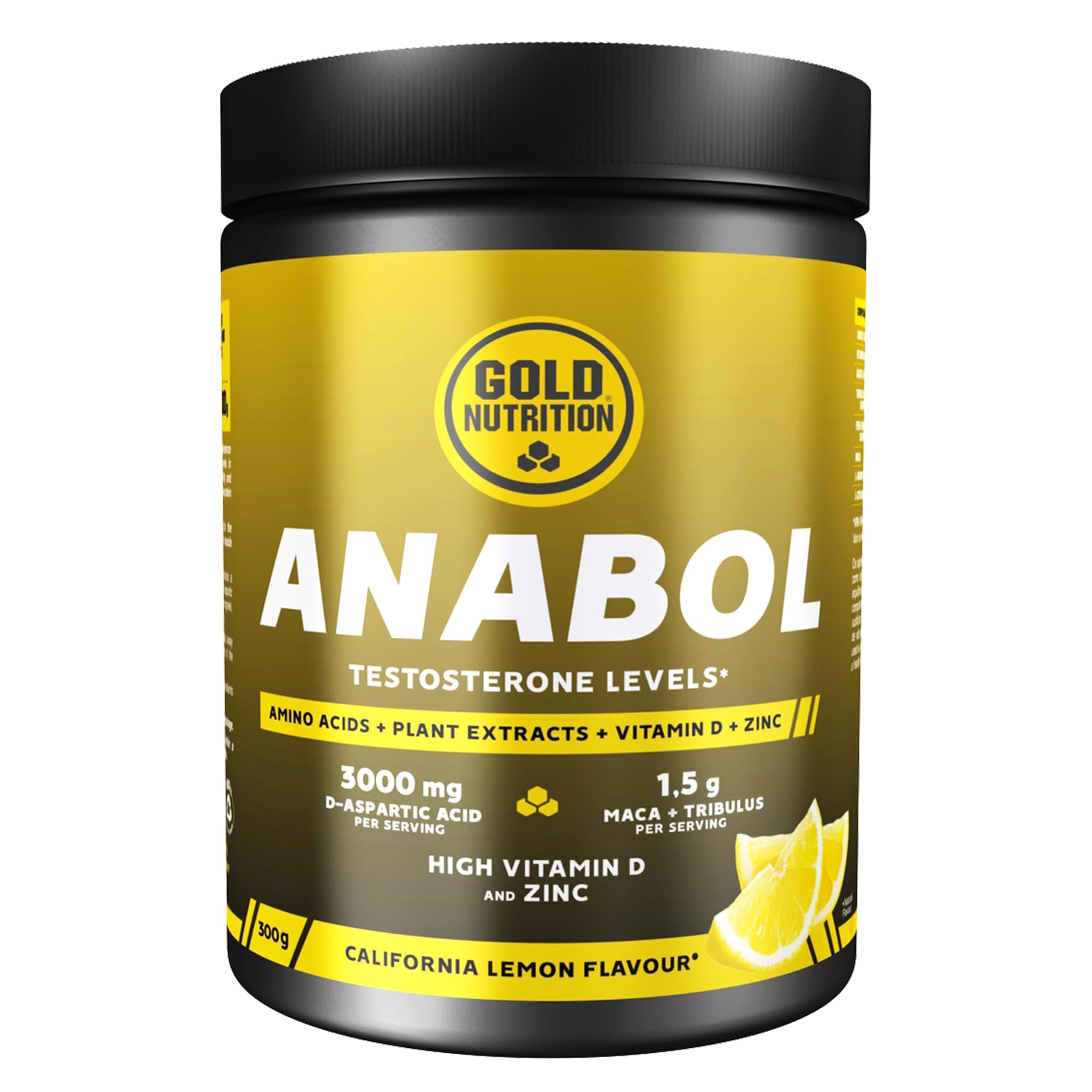 GoldNutrition Anabol |Sabor Limón | Bote de 300g en polvo | Fórmula Anabólica | Repón los niveles naturales de testosterona, combinados con zinc, vitamina D y ácido D-​aspártico.