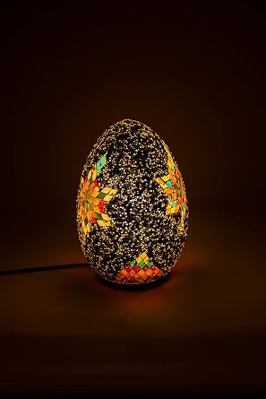 Luminocrafts El Yap m  Cam Mozaik Lamba, EggYumurta Gece Lambas , Yoga Meditasyon I , Bali El Yap m  Dekoratif Lamba, Shiny Glass Mosaic Lamp Dharma