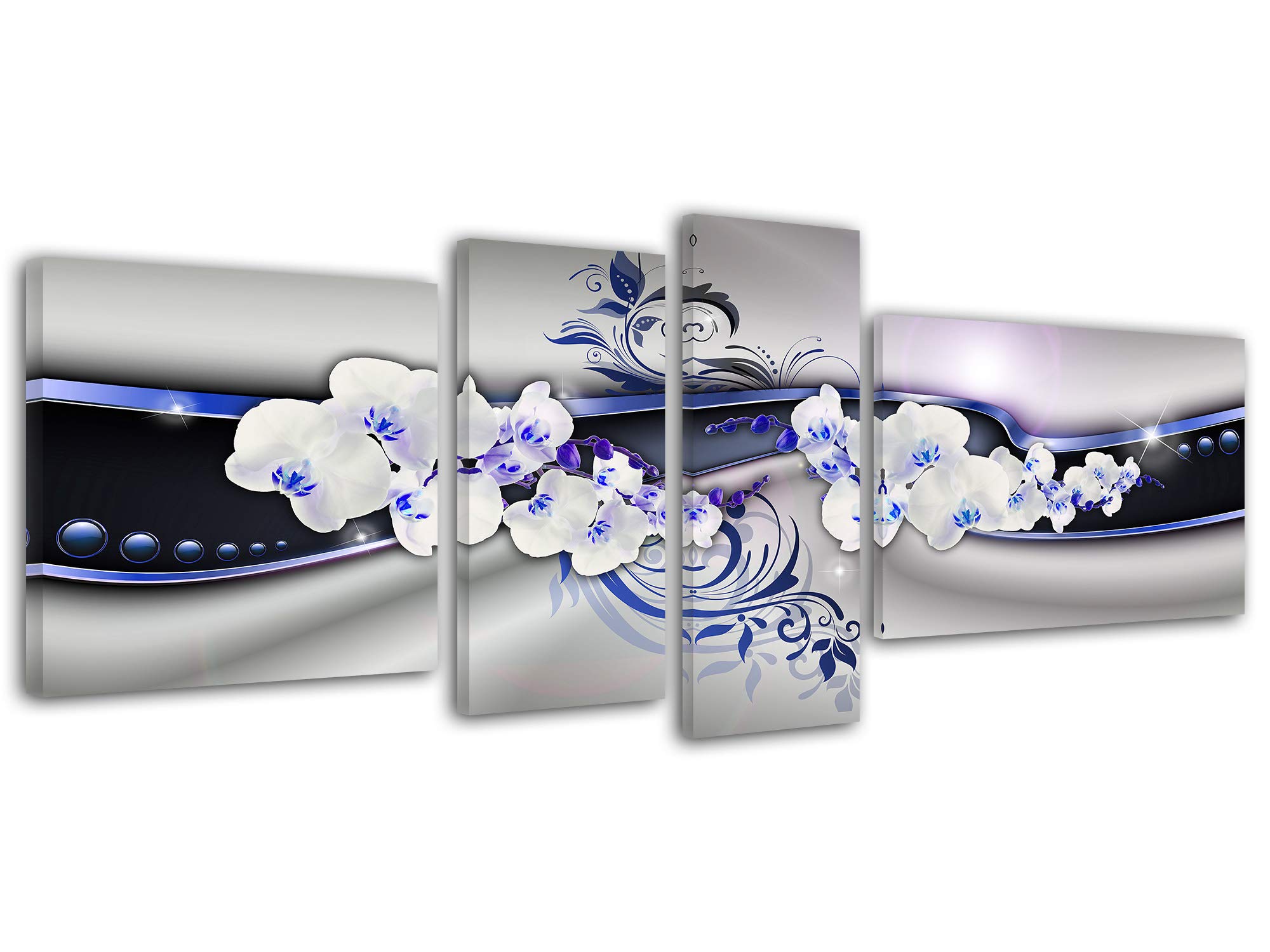 DECLINA - Quadro decorativo da parete per soggiorno, moderno, cornici decorative da parete, tela decorativa astratto, orchidea, 160 x 60 cm, colore: Blu