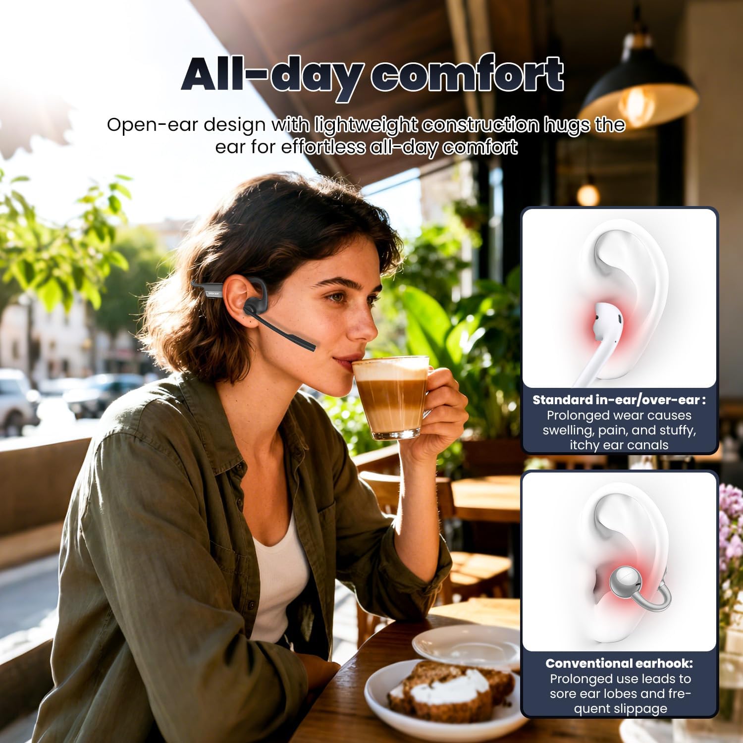 SANOTO Open Ear Headphones with Mic,Open Ear Wireless Headphones Bluetooth 5.3/Multipoint Pairing/Noise Cancelling Mic,Lightweight,Wireless Headset with Mic for Work,Driving,Home Office - Image 2