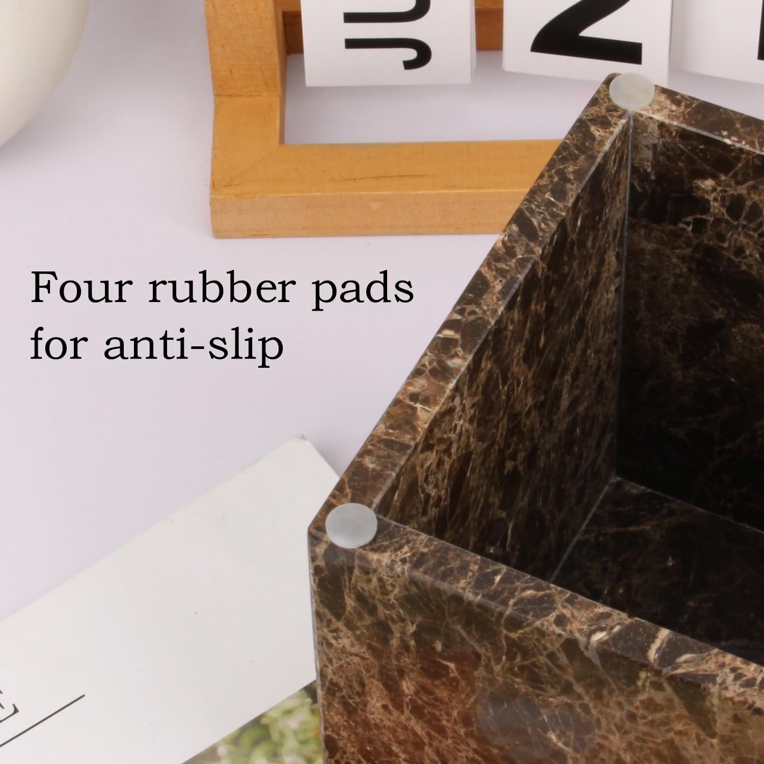 Taschentuchbox Hülle Marmor Natürlicher, Dunkelbraun, 14x14x14cm | Quadratisch, Dekorationshalter, Organizer für Badezimmer Schlafzimmer Küche Büro, Heimdekoration