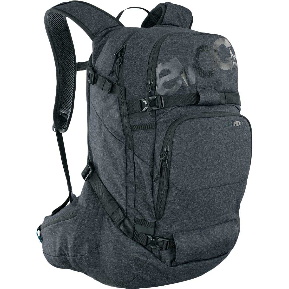 EVOC LINE PRO 30 Touren-Rucksack (LITESHIELD PLUS Protection, Boddy Hugging, Ski-Halterung, Snowboard-Halterung, Trinkflaschenfach, isolierter Schultergurt, Quick Back Access, Lawinenfach), Schwarz