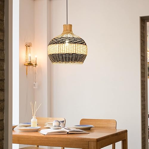Miniatura 2 de Arturesthome Lámpara colgante de ratán para isla de cocina, candelabro de mimbre, pantalla de techo colgante tejida a mano para sala de estar y