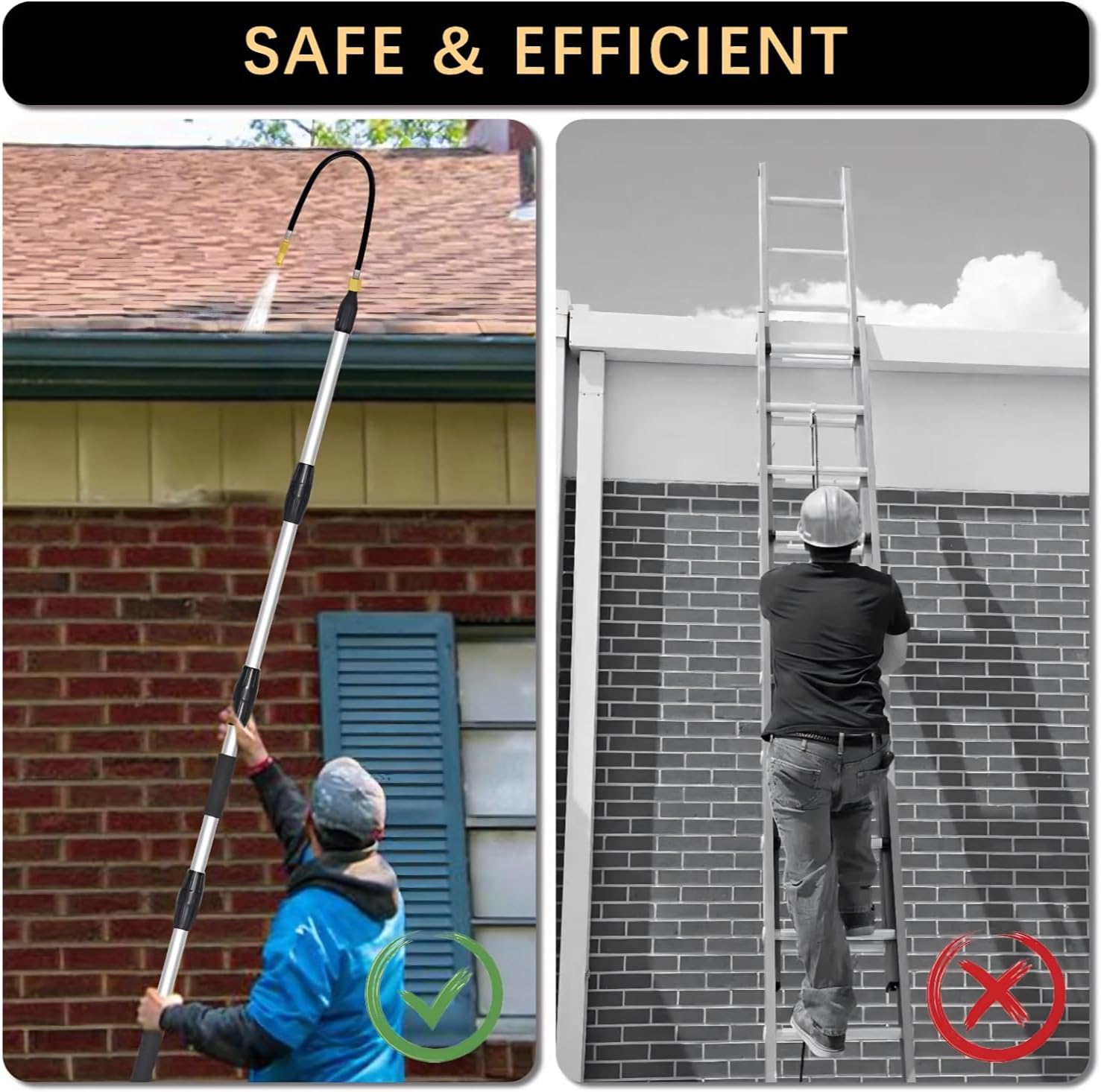 8FT/2.4M Gutter Cleaner Tool from Ground, Extendable Gutter Cleaning Wand with 5 Spray Patterns, Fits All Standard Garden Hoses, also for Garden Watering, Car Washing