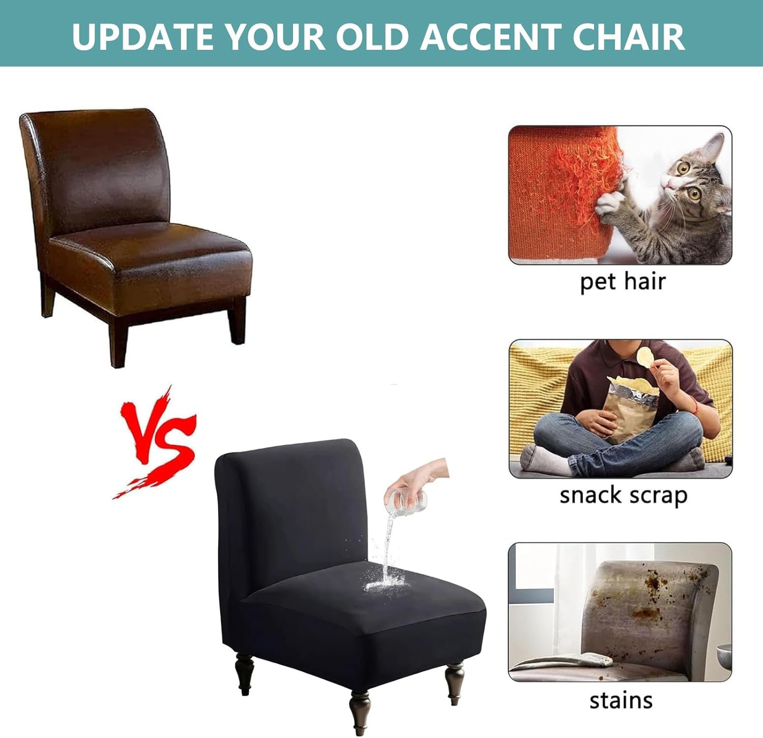 Splash-Proof Armless Chair Cover, Compatible with Various Chair Types, Suitable for Multiple Scenarios(Black,2pcs)