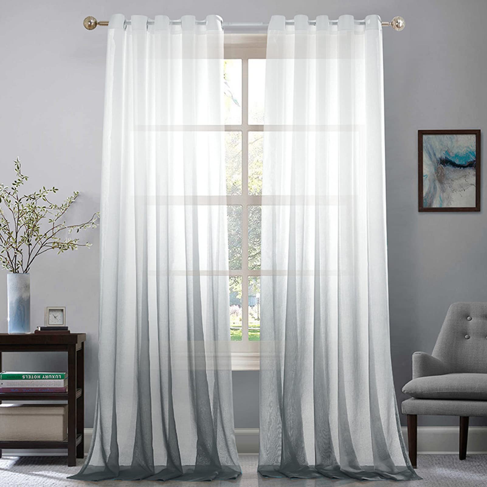 Juego De 2 Cortinas Visillos Blancas con Ojales 107x259cm, SalóN O HabitacióN, Visillo SemitraslúCido con Ollaos, Cortina Elegante, Cortinas Visillos 2 Piezas Blancas