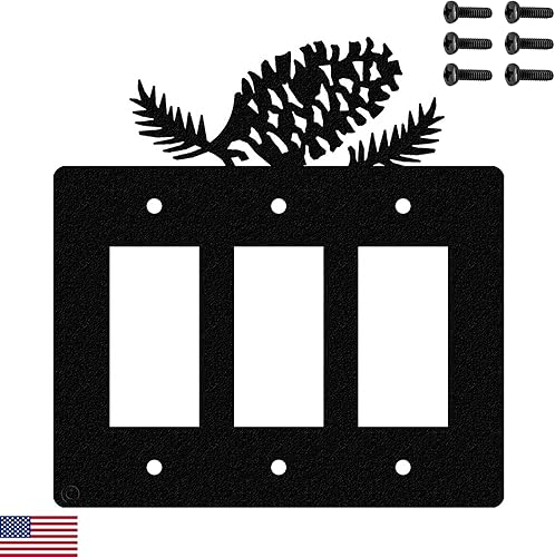Miniatura 16 de Pine Cone - Placa de pared para interruptor de luz triple (palanca triple, negro) - Fabricado en Estados Unidos