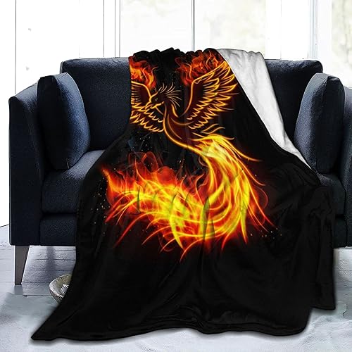Manta de forro polar con diseño de pájaro fénix y fuego ardiente para todas las estaciones, manta ligera para sofá, cama, sofá, oficina, regalo, 50