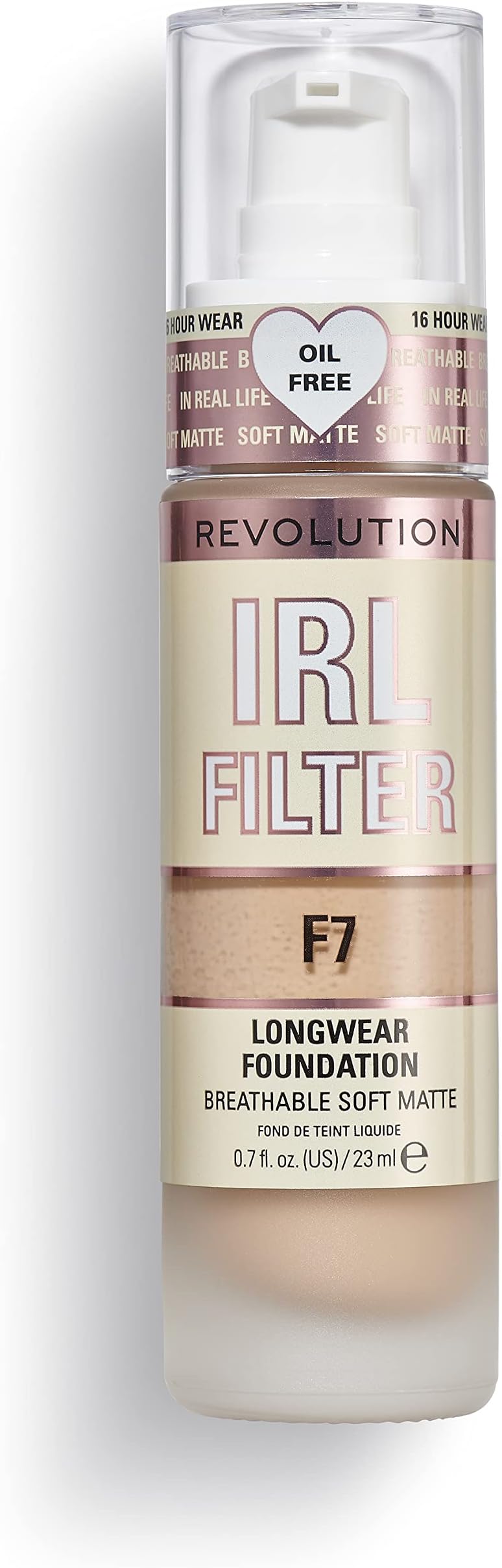 Revolution Beauty London IRL Filter, Longwear Foundation, Medium to Full Coverage, Matte Finish, 16 Hour Wear, F7, Tan Skin tones, 23ml