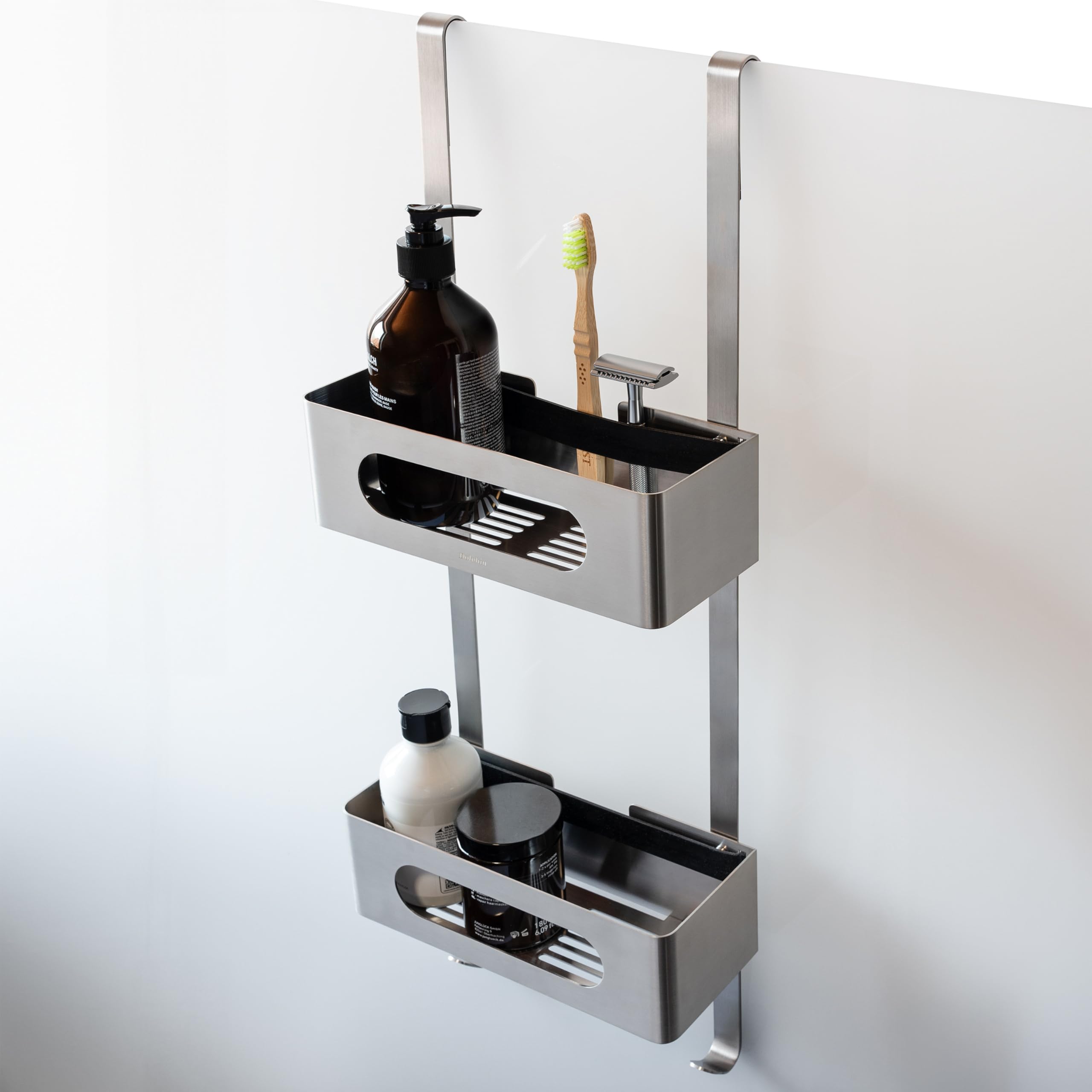 Rangement suspendu pour cabine de douche en acier antirouille gris