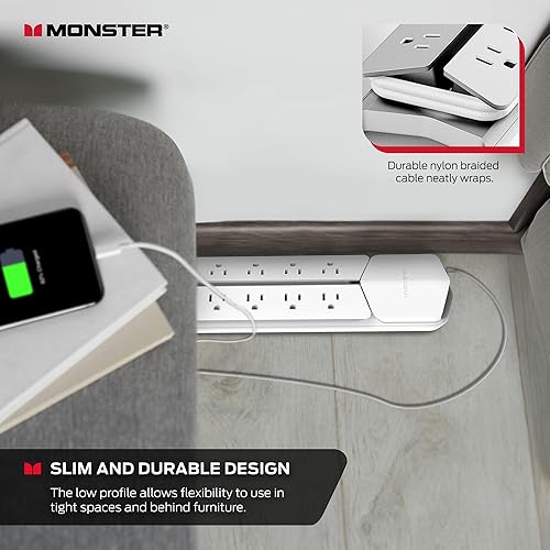 Miniatura 15 de Monster Power Center Vertex XL Protector de sobretensiones con regleta de alimentación desmontable, 10 salidas de CA, 2 puertos USB-A y 1 puerto