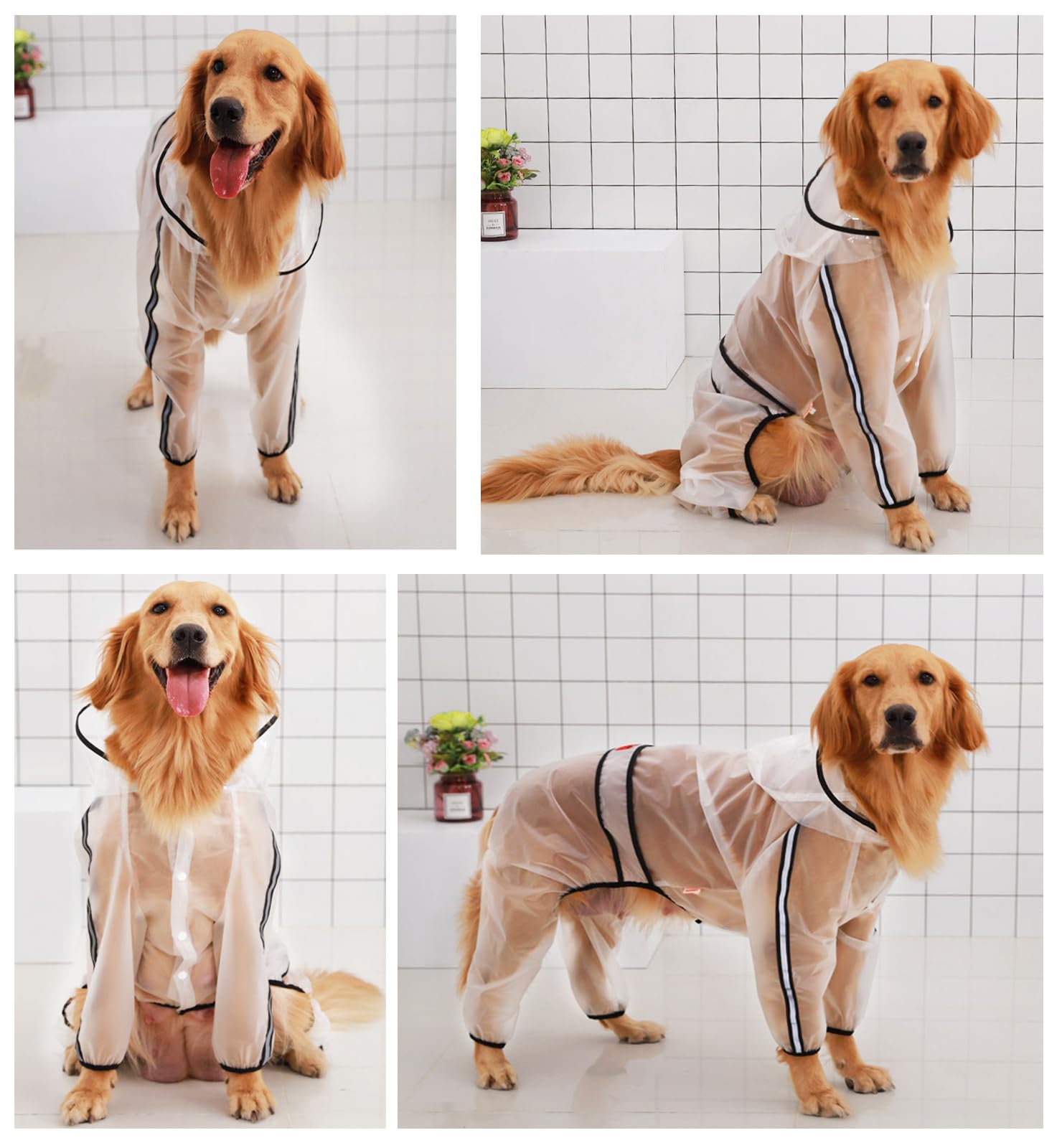 Chubasquero para perro con patas, impermeable transparente de cuatro patas para perros grandes, impermeable con tiras reflectantes y capucha para perros medianos y grandes (7XL)