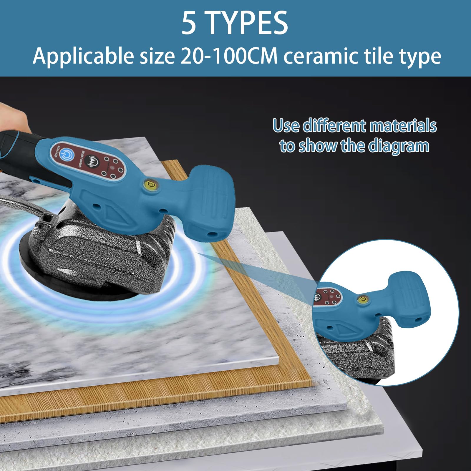 Machine vibrante pour Makita 18 V - Ventouse de 4,7" - 5 vitesses - Vitesse réglable - Capacité de 60 kg - Convient pour 39 x 39" et moins