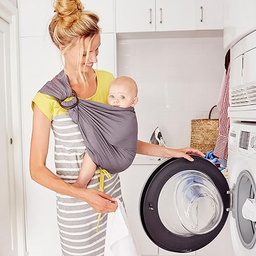 Miniatura 8 de Mamaway Anillo para bebé  Cabestrillo para recién nacido (soporta hasta 165 libras), certificado IHDI, hecho de rayón y lino, suave y transpirable,