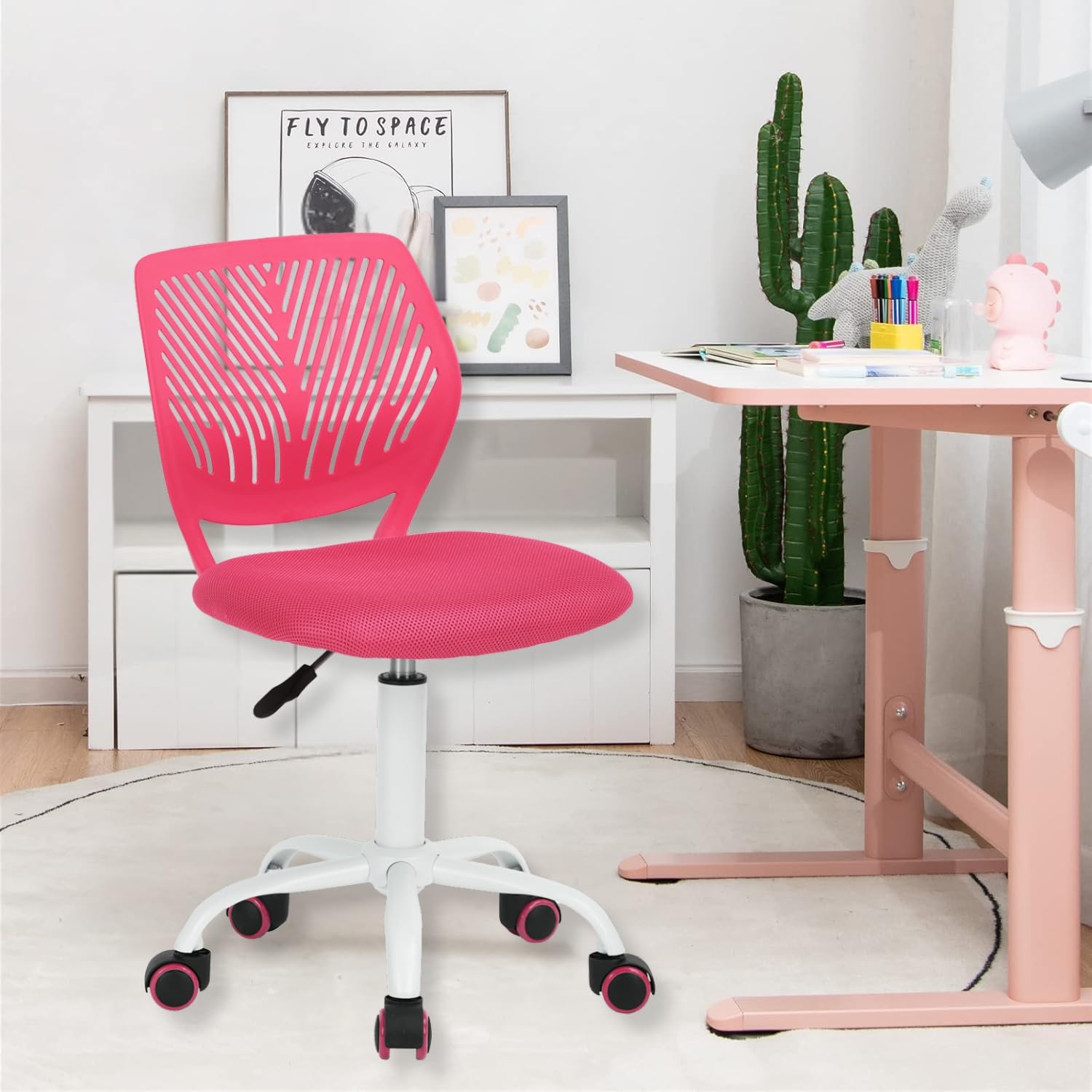 HOMYLIN Juego de 1 Silla de Escritorio para niños, Silla giratoria pequeña sin Brazos con Asiento de Tela y Respaldo de plástico, Asiento Colorido de Altura Ajustable para niños Que estudian y juegan