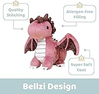Vista 3 de Bellzi Dragón de fuego – Lindo juguete de peluche de 11.5 pulgadas – Adorable juguete de dragón suave y regalos – Regalo perfecto para niños, bebés