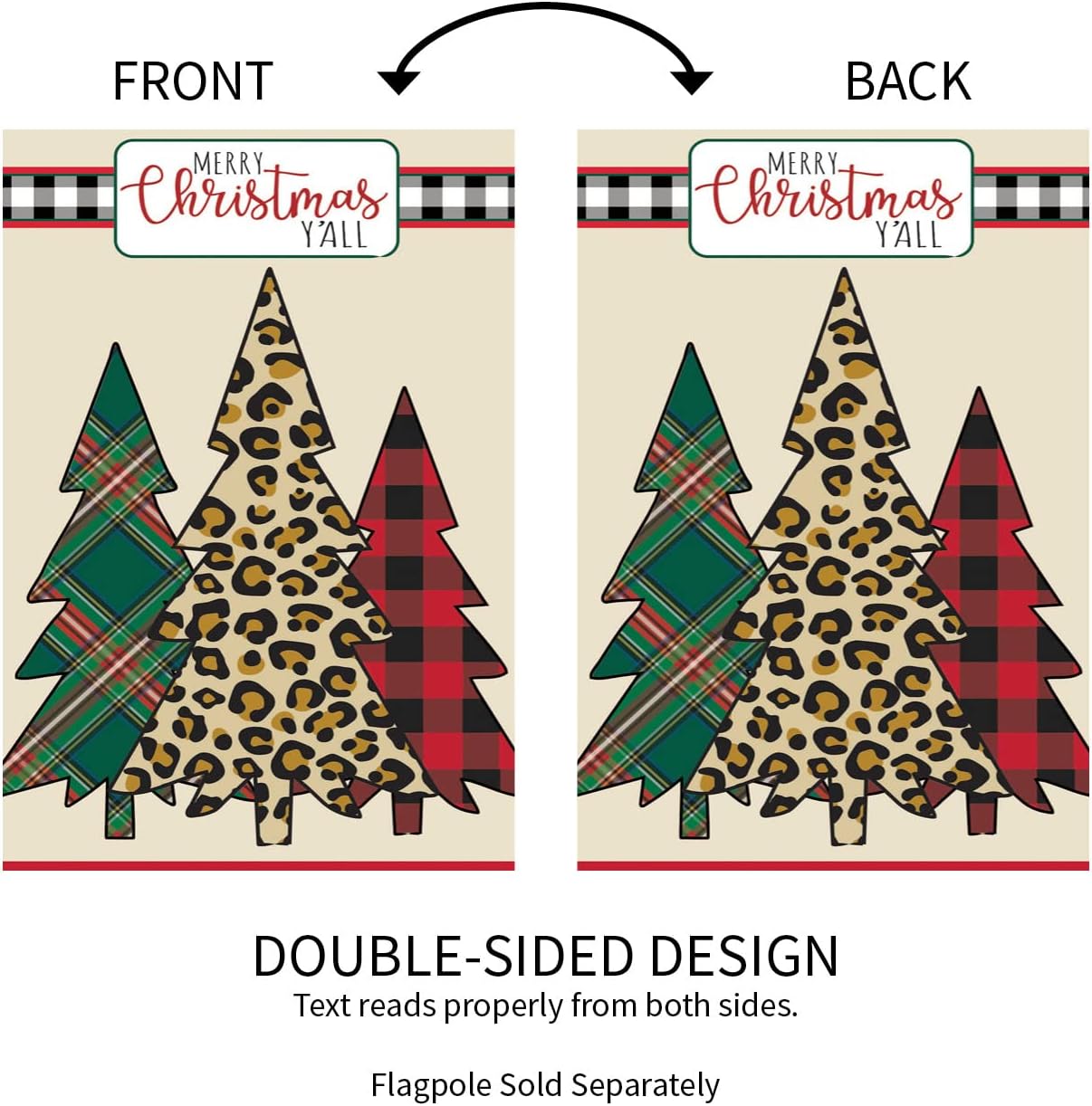 Evergreen Flag Mixed Print Christmas Trees House Applique Flag