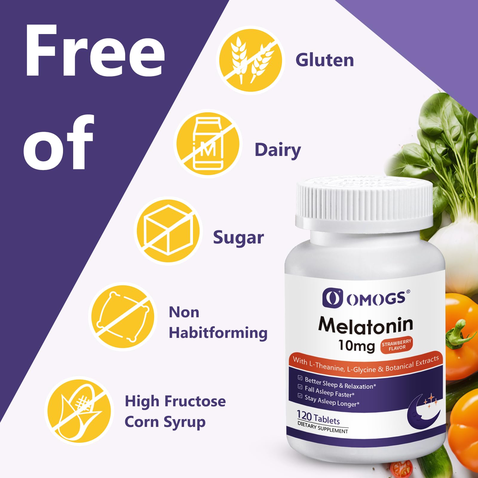 OMOGS Melatonin, Fast Dissolve Melatonin 10mg Tablets, with L-Theanine, L-Glycine & Vitamin, Supports Relaxation & Healthy Sleep Cycles, Strawberry Flavor, 120-Day Supply — Amazon image 7