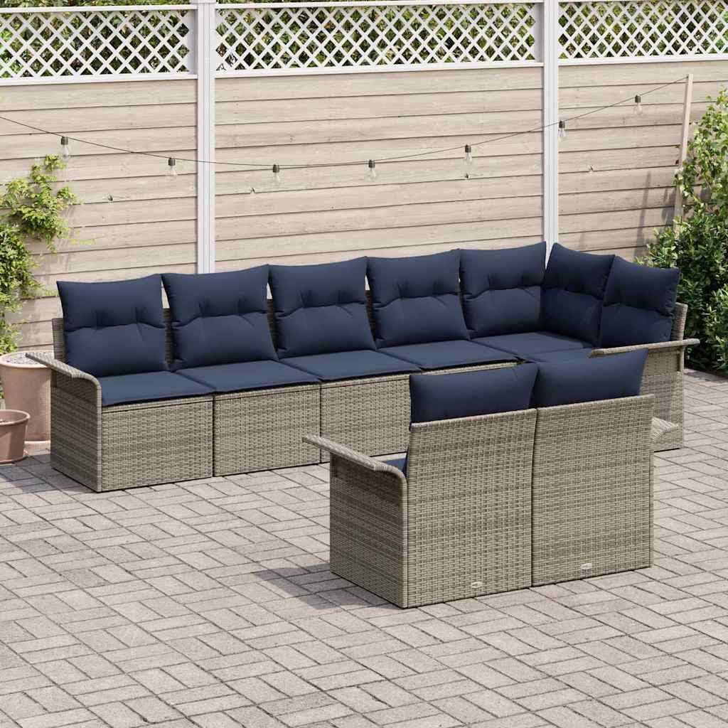 Ensemble de canapé de Jardin modulaire avec Rangement 8 Places Gris en polyrotin, Cadre Acier revêtu de Poudre, Coussins Polyester, pour terrasse Patio Balcon détente