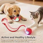 Smart Interactive Automatic Electric Rolling Moving Rechargeable Motion Activated Self Play Electronic Stimulation Chase Teaser Ball Toy with Rope for Indoor Bored Adult Cat and Dog, Red
