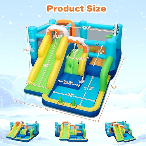 Miniatura 5 de BOUNTECH Casa inflable de rebote 7 en 1 para niños fiesta interior y exterior con soplador de 550 W gran pozo de pelotas aro de baloncesto juego de