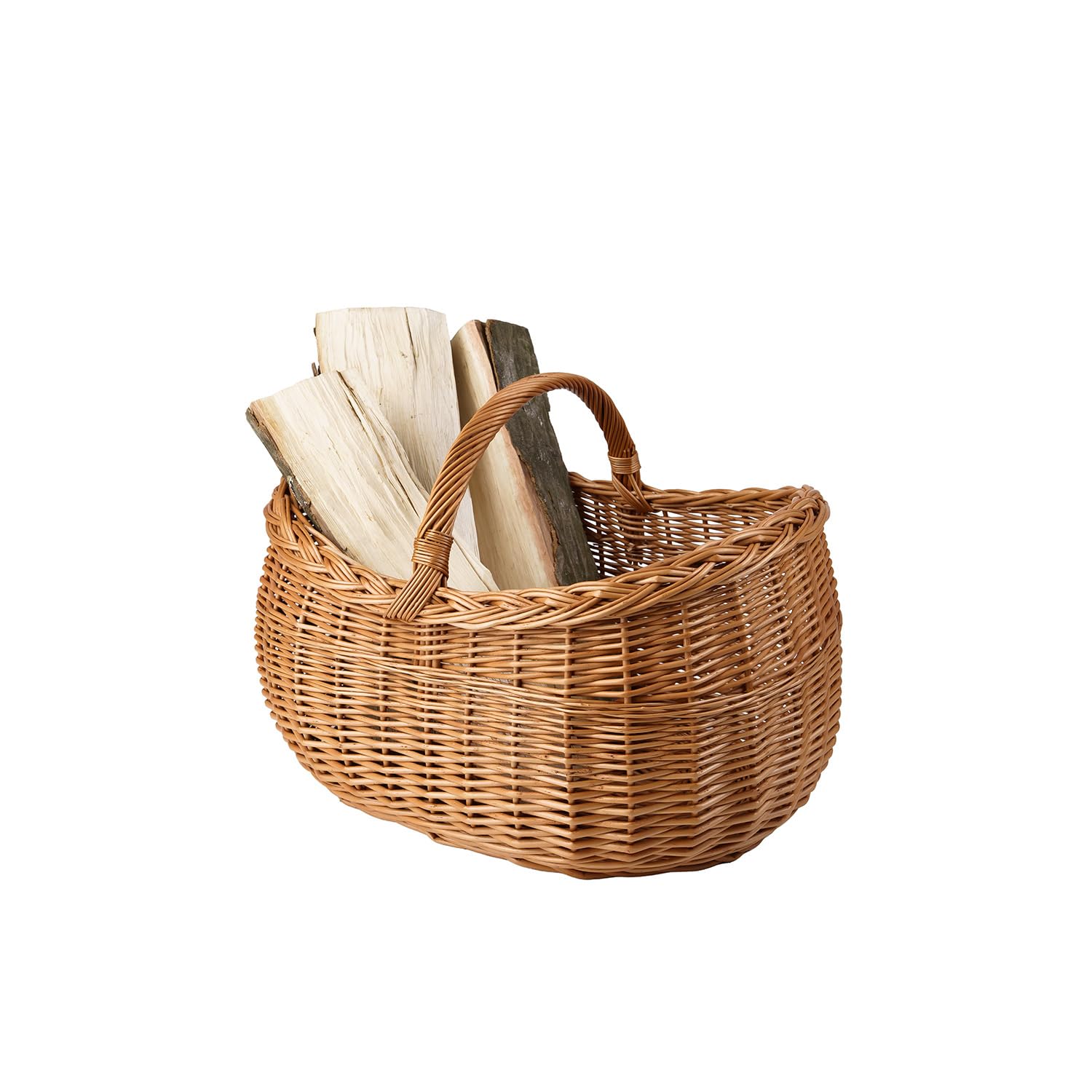 e-wicker24 Duży kosz kominkowy z wikliny w naturalnym kolorze, wiklinowy kosz na drewno kominkowe