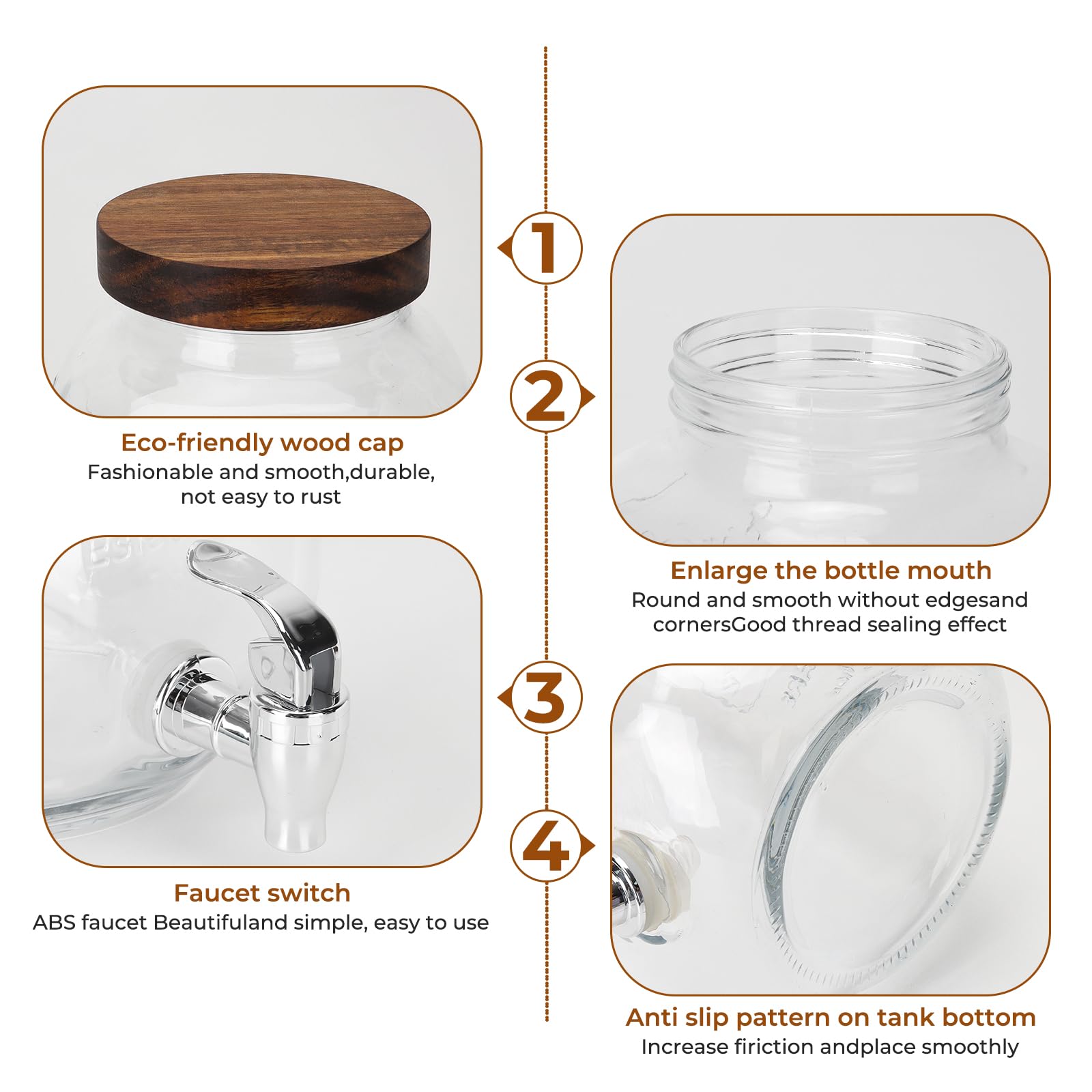Dispensadores de bebidas de vidrio de 1 galón, paquete de 2 dispensadores de bebidas transparentes con soporte y espiga para fiestas, dispensador de bebidas con núcleo de hielo y calcomanía