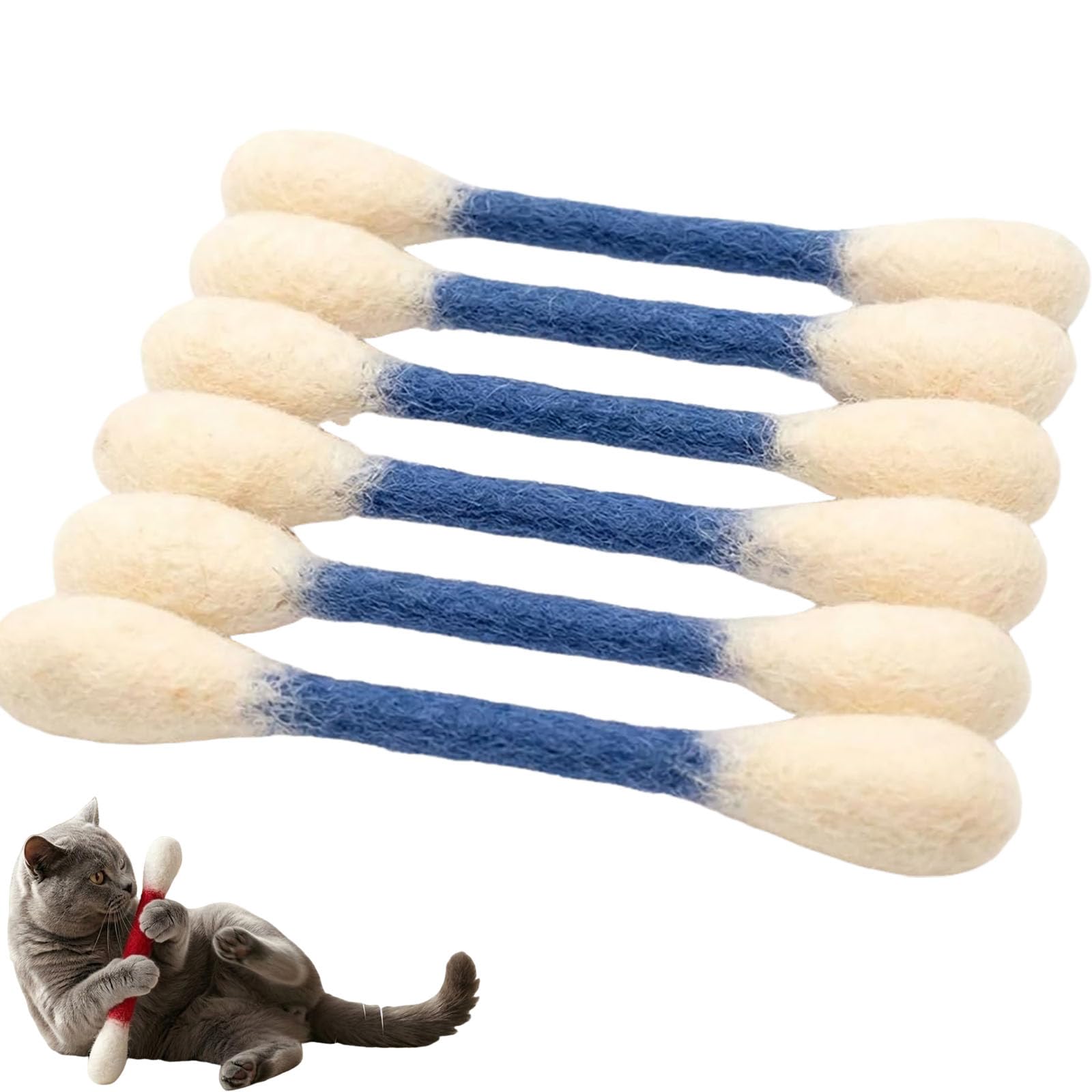 Cotton Swabs Cat Toys with Catnip, 6pack Durable Durable Cotton Swab Cat Toy, Interactive Teething Sticks and Kicker Toys for Cats (blue)