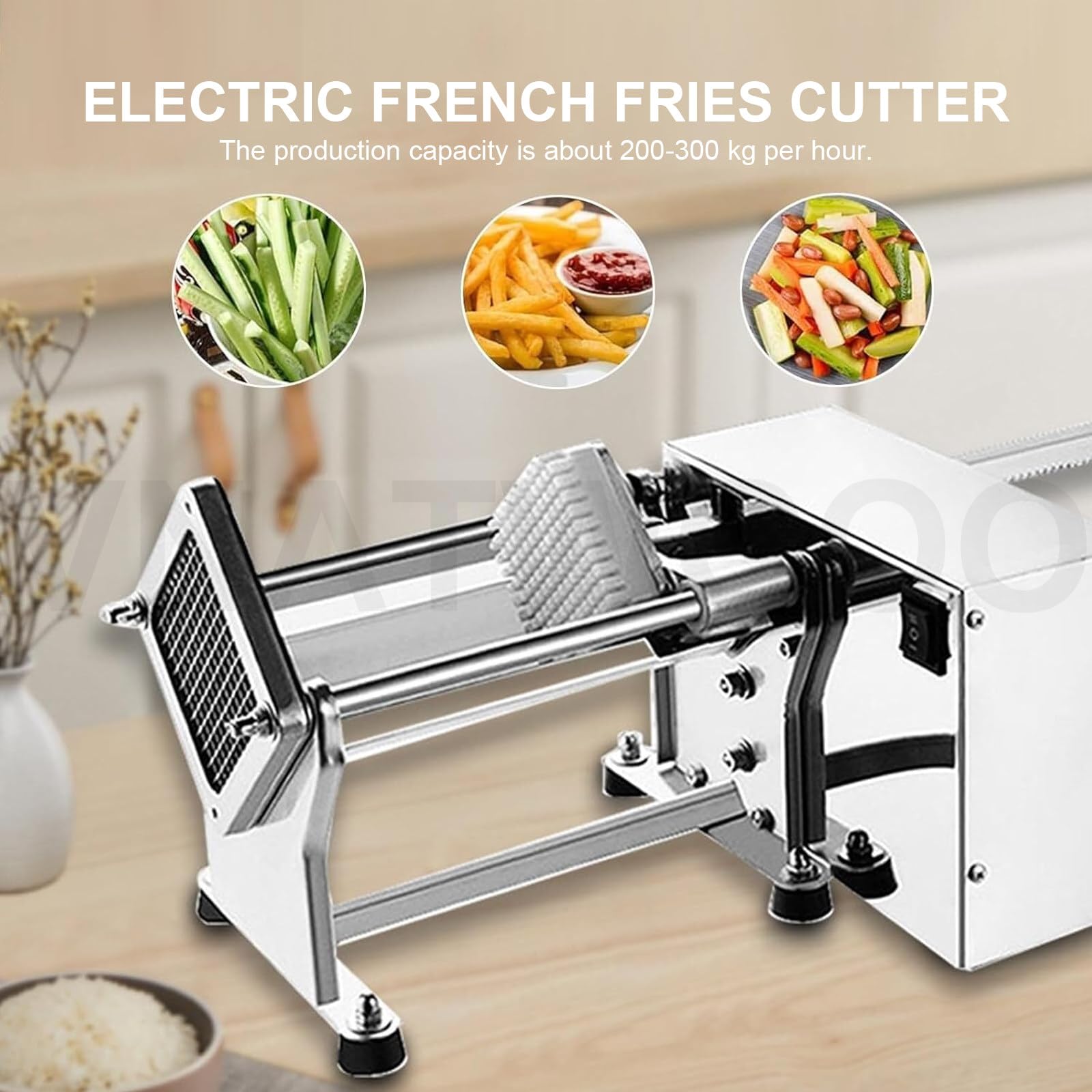 Coupe-Frites éLectrique Professionnel à 3 Lames, Coupe-Pommes De Terre, Carottes, Concombres, pour Usage Professionnel Et Domestique