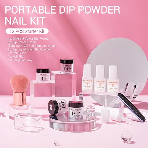 Miniatura 6 de Azurebeauty - Kit de iniciación de uñas en polvo de inmersión de piel neutra transparente con purpurina rosa nude, para todas las estaciones, juego