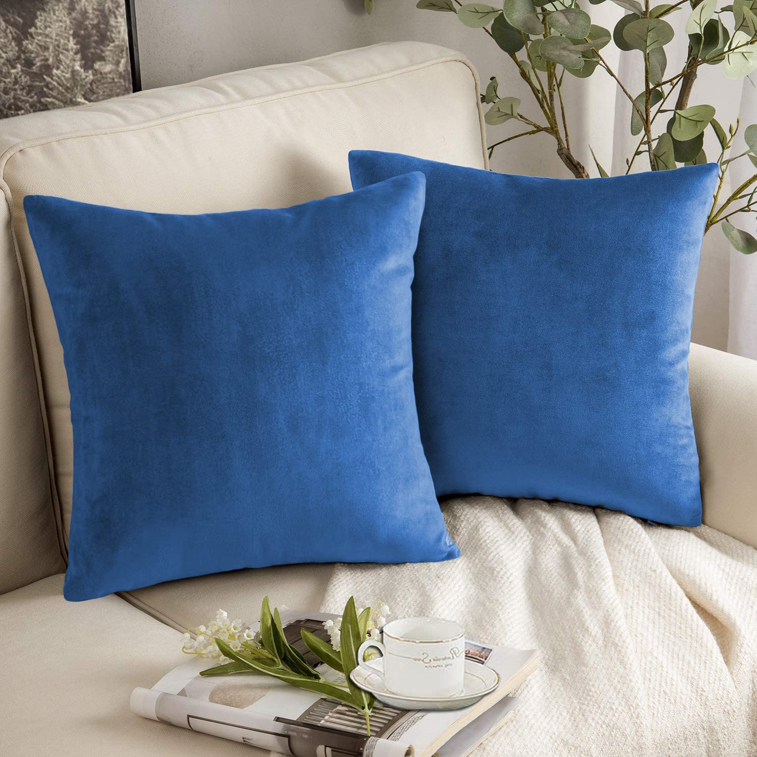 Housse De Coussin Carrée De Couleur Unie, 45,7 X 45,7 Cm, En Velours Doux, Multicolore, Moderne Et Neutre, Pour Lit, Canapé, Chaise, Banc, Violet Clair