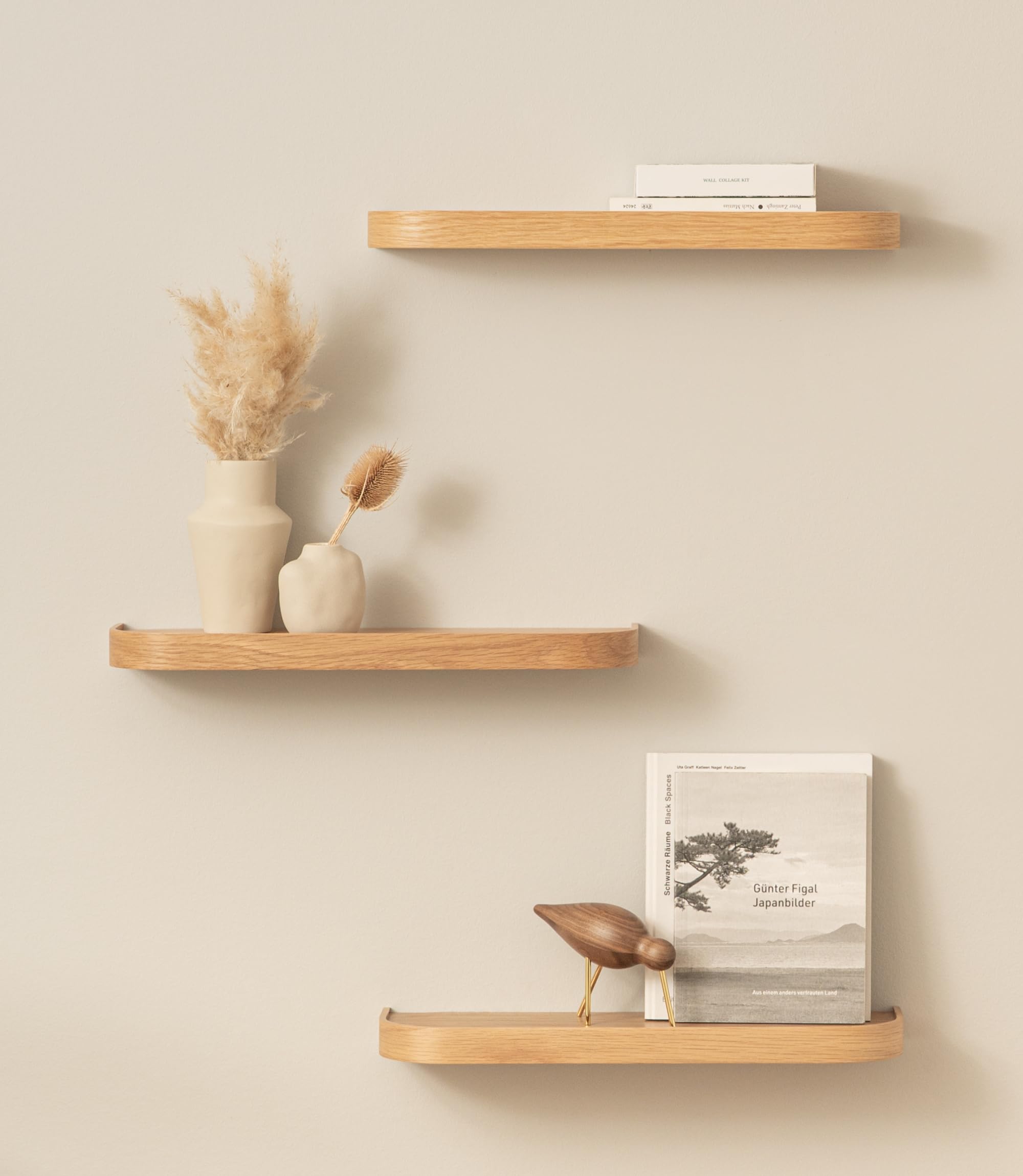 Kazai.® Mensole da Muro Set 'Toke' | 3 Mensola da Parete in Impiallacciato di Legno Vero | Scaffale in Legno Design per Decorazione e Organizzazione Bagno, Soggiorno, Cucina, Camera | Quercia