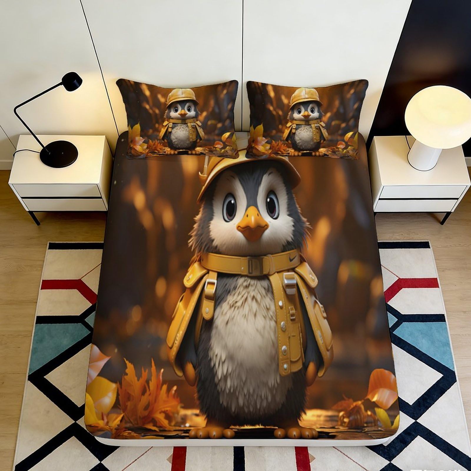 Kzqnxhjprl Style-8 3D Printed Autumn Forest Penguin Fitted Sheet Microfiber Soft Bed Sheet For Bedroom Dorm Mattress Protection Decor 90X200x25cm