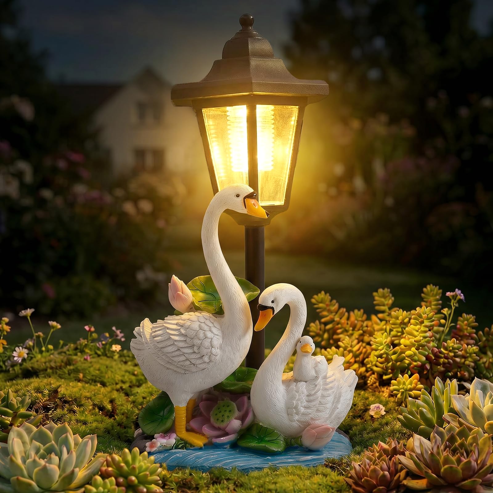 2026 Garden White Goose Statues with Solar Lantern Flowerpot Outdoor Decoration, Goose Figurines Yard Art Sculptures for Patio Lawn Backyard Porch Ornaments, Yard Ornament- Mother's Day Birthday Gifts