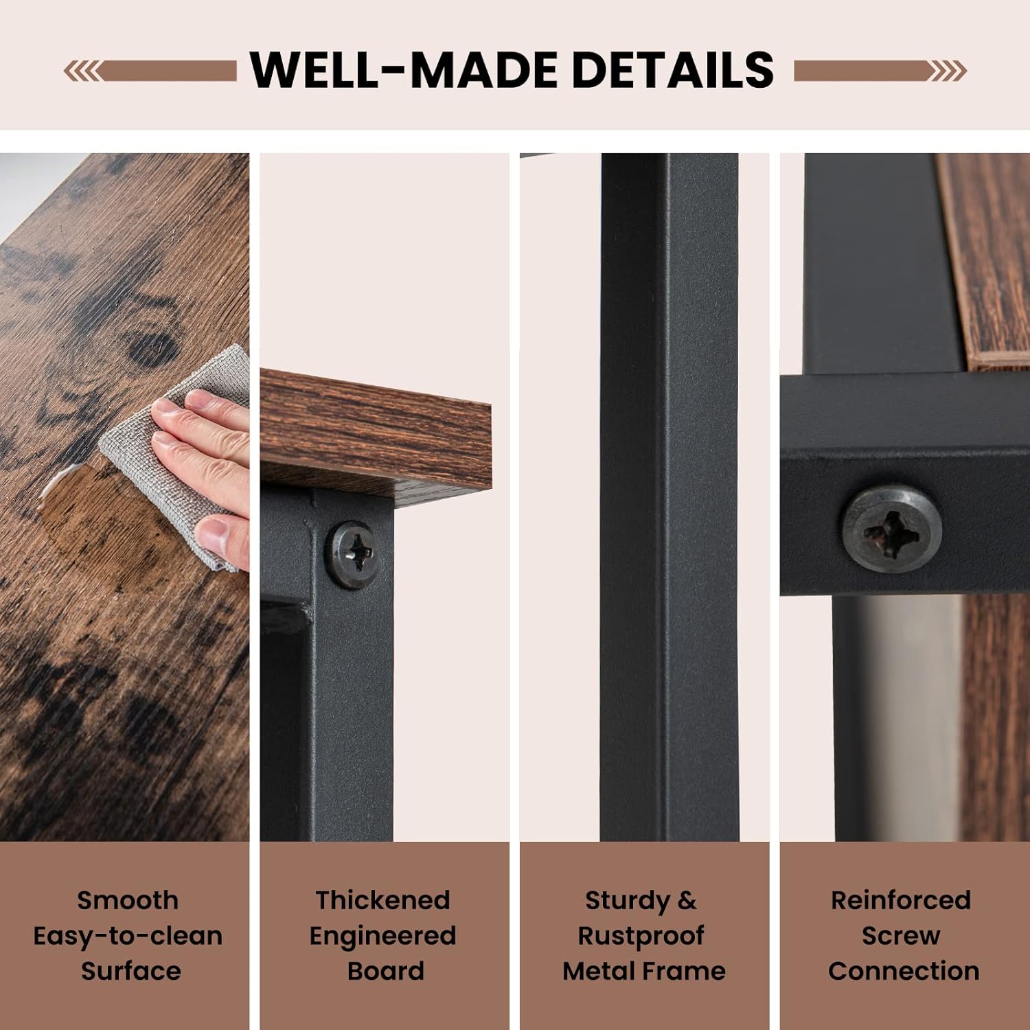 LOKO 3-Tier Rolling Serving Bar Cart, Industrial Kitchen Island Storage Cart with Wine Rack & Glass Holders, Multifunctional Wine Cart for Home, Bar, Kitchen, Dinning Room or Living Room, Rustic Brown