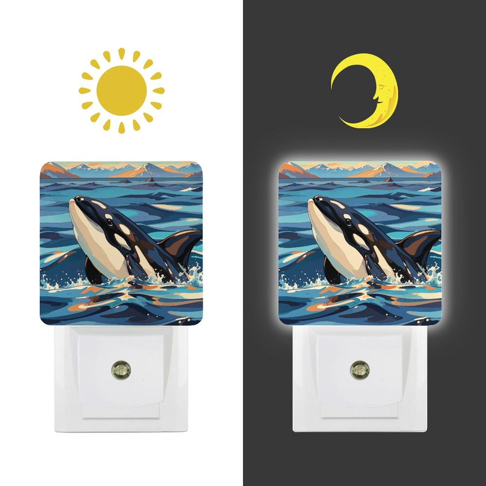LPSADGF Night Light, Orca Killer Whale Print Night Lights, Plug