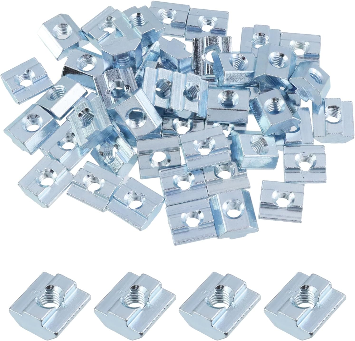 50Pcs M8 T Nuts Carbon Steel 4040 Series Aluminum Extrusion Profile European Standard T-Slot for Rail 3D Printer CNC Router(Silver)
